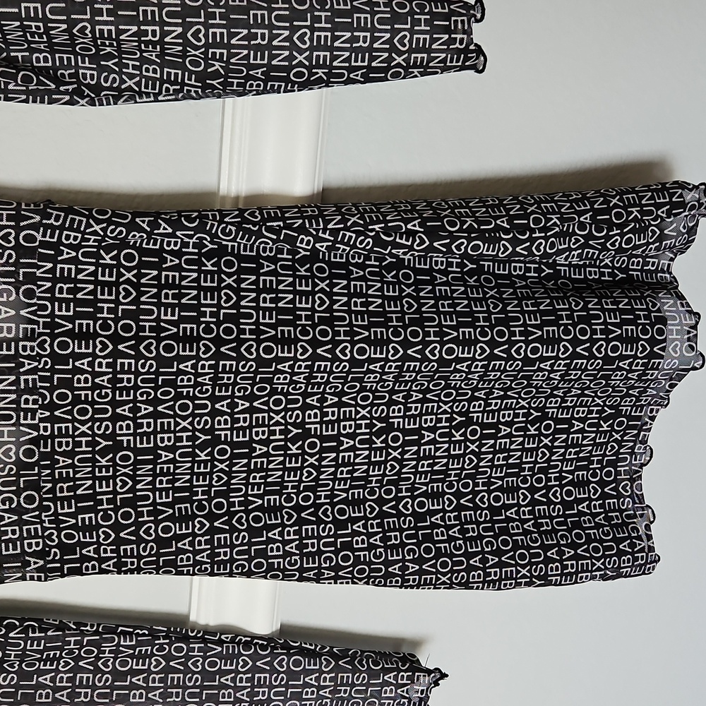 Princess Polly Text Me Mini Dress 2 Black White Patterned Slim Fit Sheer Mesh - Picture 15 of 16